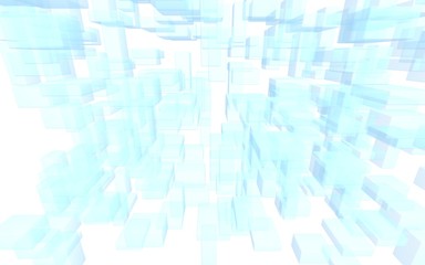 Blue and white abstract digital and technology background. The pattern with repeating rectangles. 3D illustration