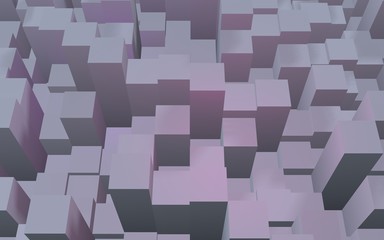 Abstract pink gray elegant cube geometric background. Chaotically advanced rectangular bars. 3D Rendering, 3D illustration