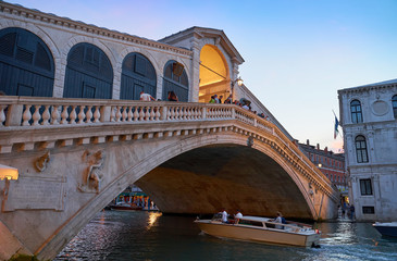 Famous Rialto Bridge in Venice / Illumination at night