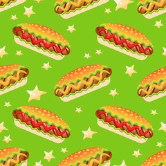 Vector Seamless  pattern with big hot dog.