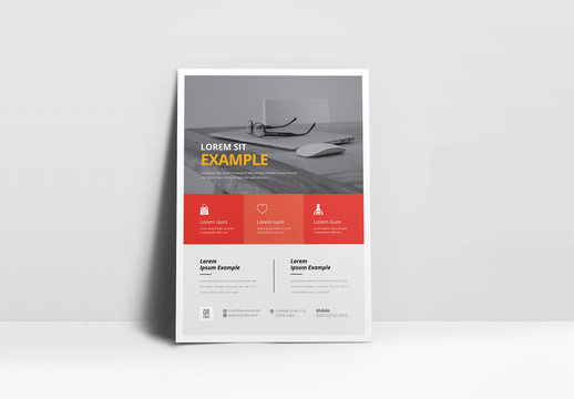 Business Flyer Layout with Red Square Elements