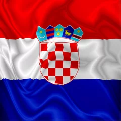 Papier Peint photo Lavable Dessiner Tissu de soie numérique agitant le drapeau de la Croatie
