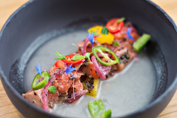 Deliciously delicious and exquisite Peruvian ceviche.