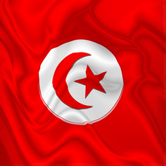 Tunisia Flag Waving Digital Silk Satin Fabric 
