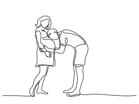 recommend clip art: Continuous line drawing. Happy pregnant woman walking with her husband, silhouette picture. Vector illustration