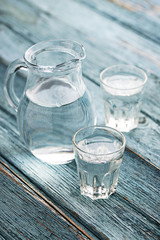Glasses and jug of cold water