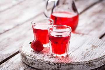 Strawberry liquor in a glasses
