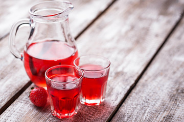 Strawberry liquor in a glasses