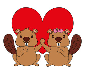 beavers animal with heart isolated icon