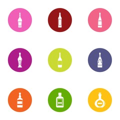 Glass bottle icons set. Flat set of 9 glass bottle vector icons for web isolated on white background