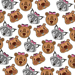 head female bear grizzly with wolf and beaver pattern