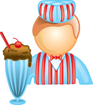 Illustration of a soda jerk icon with a rootbeer float. This icon is part of the food industry icon collection.