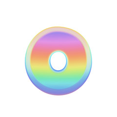 Alphabet letter O uppercase. Rainbow font made of bright soap bubble. 3D render isolated on white background.