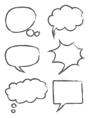 Hand drawn vector sketch speech bubbles illustration icon set.