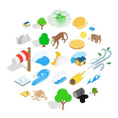 Land icons set. Isometric set of 25 land vector icons for web isolated on white background