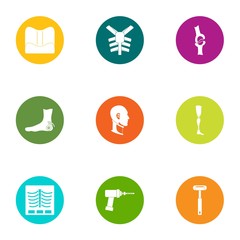 Fix the bone icons set. Flat set of 9 fix the bone vector icons for web isolated on white background