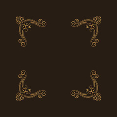 Ornamental decorative floral corners. Calligraphic design elements. Book decor. Swirls, curls. Greeting card, Wedding invitation. Vector.