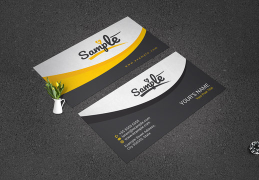 Business Card Layout with Yellow Accents