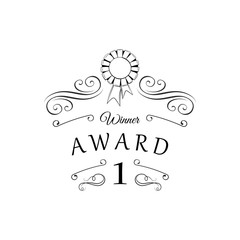 Medal prize icon. Winner award badge. Decorations, swirls, filigree ornamental frame. First place label. Victory symbol. Vector.