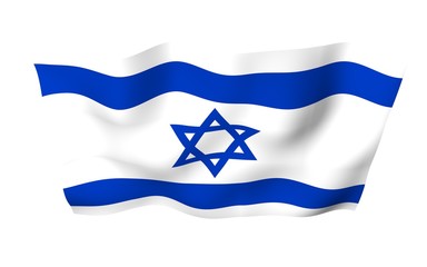 The flag of Israel. State symbol of the State of Israel. A blue Star of David between two horizontal blue stripes on a white field. 3d illustration