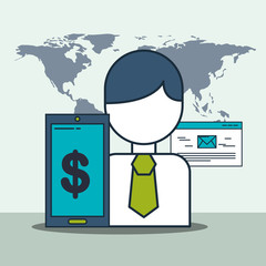 businessman smartphone money world digital marketing
