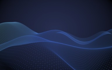 Abstract landscape on a blue background. Cyberspace grid. Hi-tech network. 3d technology illustration. 3D illustration