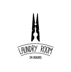 Laundry label. Clothes peg icon. Laundry room logo. Dry cleaning service. Vector.