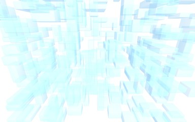 Blue and white abstract digital and technology background. The pattern with repeating rectangles. 3D illustration