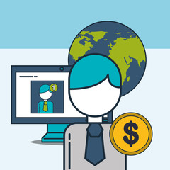 businessman computer world money digital marketing