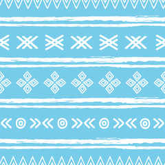 Cotton fabric Blue and white ikat tribal seamless pattern. Great for folk modern wallpaper, backgrounds, invitations, packaging design projects. Surface pattern design.