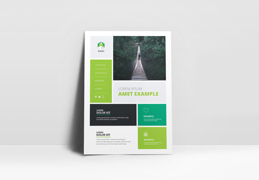 Business Flyer Layout with Green Blocks