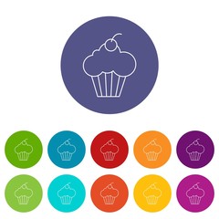 Sweet cupcake icons color set vector for any web design on white background