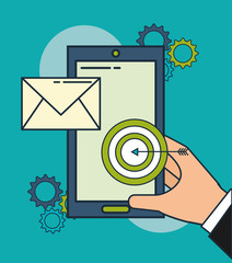 hand with smartphone email target digital marketing