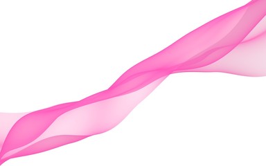 Abstract pink wave. Raster air background. Bright pink ribbon on white background. Pink scarf. Abstract smoke. 3D illustration