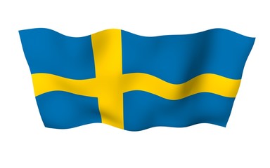 The flag of Sweden. Official state symbol of the Kingdom of Sweden. A blue field with a yellow Scandinavian cross that extends to the edges of the flag. 3d illustration