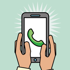 hands holding phone helpline customer service