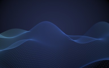 Abstract landscape on a blue background. Cyberspace grid. Hi-tech network. 3d technology illustration. 3D illustration
