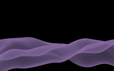 Abstract purple wave. Raster air background. Bright purple ribbon on dark background. Purple scarf. Abstract smoke. 3d illustration