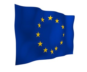 Slightly waving flag of the European Union isolated on white background, 3D rendering. Symbol of Europe. 3D illustration
