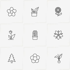 Plants line icon set with tree, flower and decorative plants - 210914965
