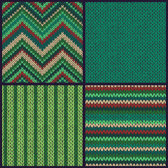 Seamless knitted pattern. Set of green red color backgrounds