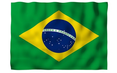 Fototapeta premium Waving flag of Brazil. Ordem e Progresso. Order and progress. Rio de Janeiro. South America. State symbol. 3D illustration