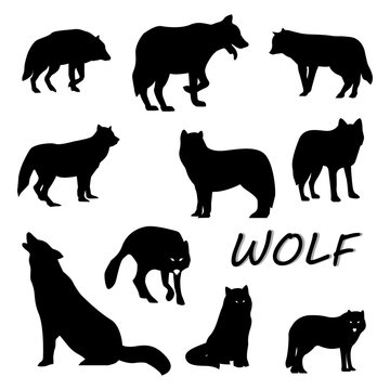 Wolf Animal Wild Life Wildlife Silhouette Set