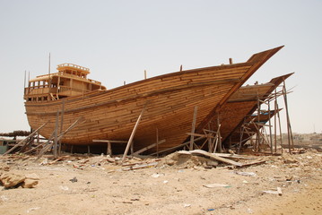Traditional Dhow boats in a shipyard on Iranian Qeshm Island