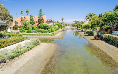 Residential area with canals in Venice Beach, California, USA