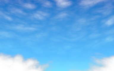 Obraz premium Blue sky background with white clouds. Abstraction group of clouds on clear blue sky on sunny day. 3D illustration