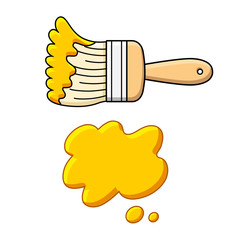 Yellow paint brush with stroke or splash blot isolated.