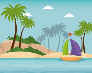 summer time scene with sailboat vector illustration design