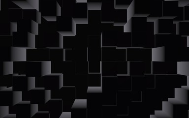Abstract dark elegant cube geometric background. Chaotically advanced rectangular bars. 3D Rendering, 3D illustration
