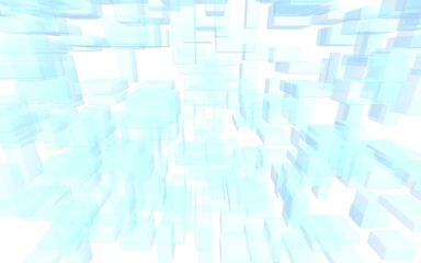 Blue and white abstract digital and technology background. The pattern with repeating rectangles. 3D illustration